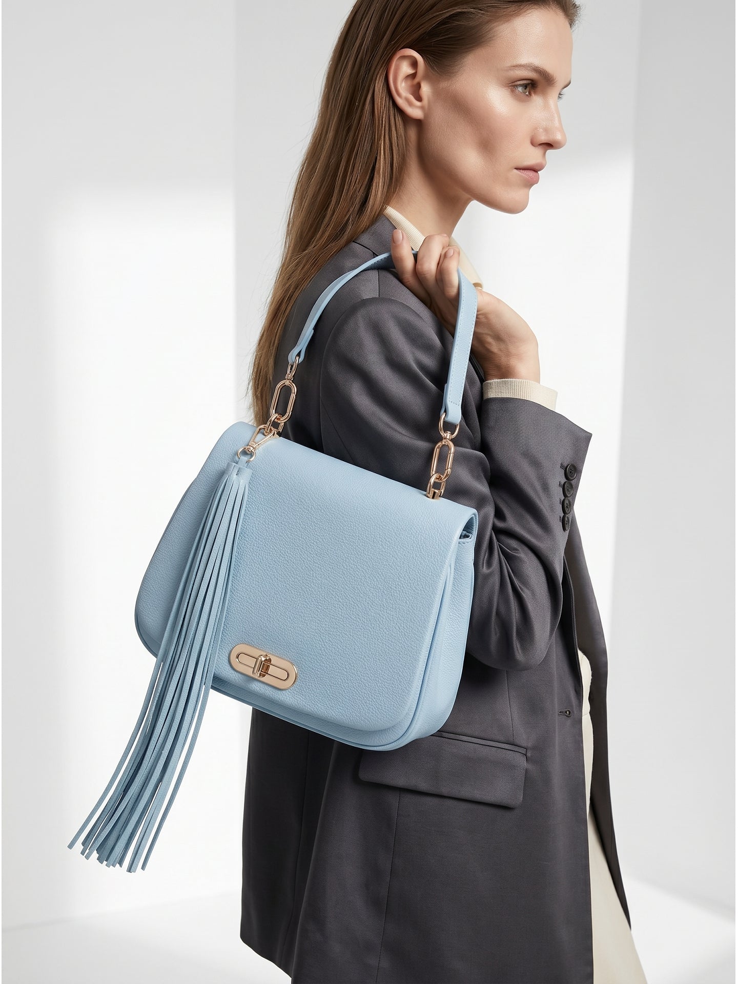 Borsa a Mano in Polyurethane Blu