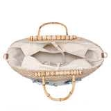 Borsa Shopper in Woven Straw Blu Jeans