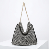 Bolso de hombro de poliéster blanco y negro