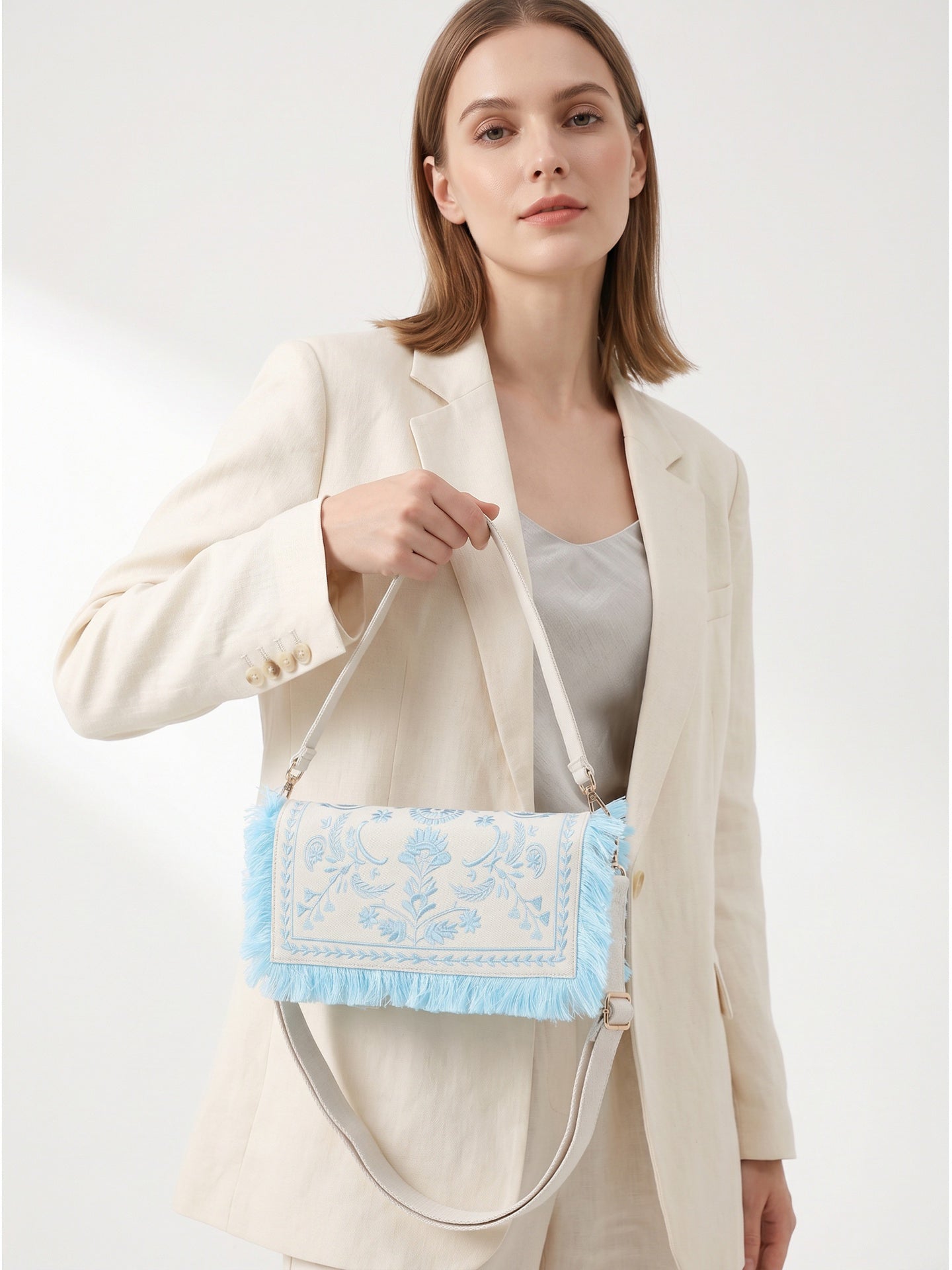 Borsa a Spalla in Cotone Blu