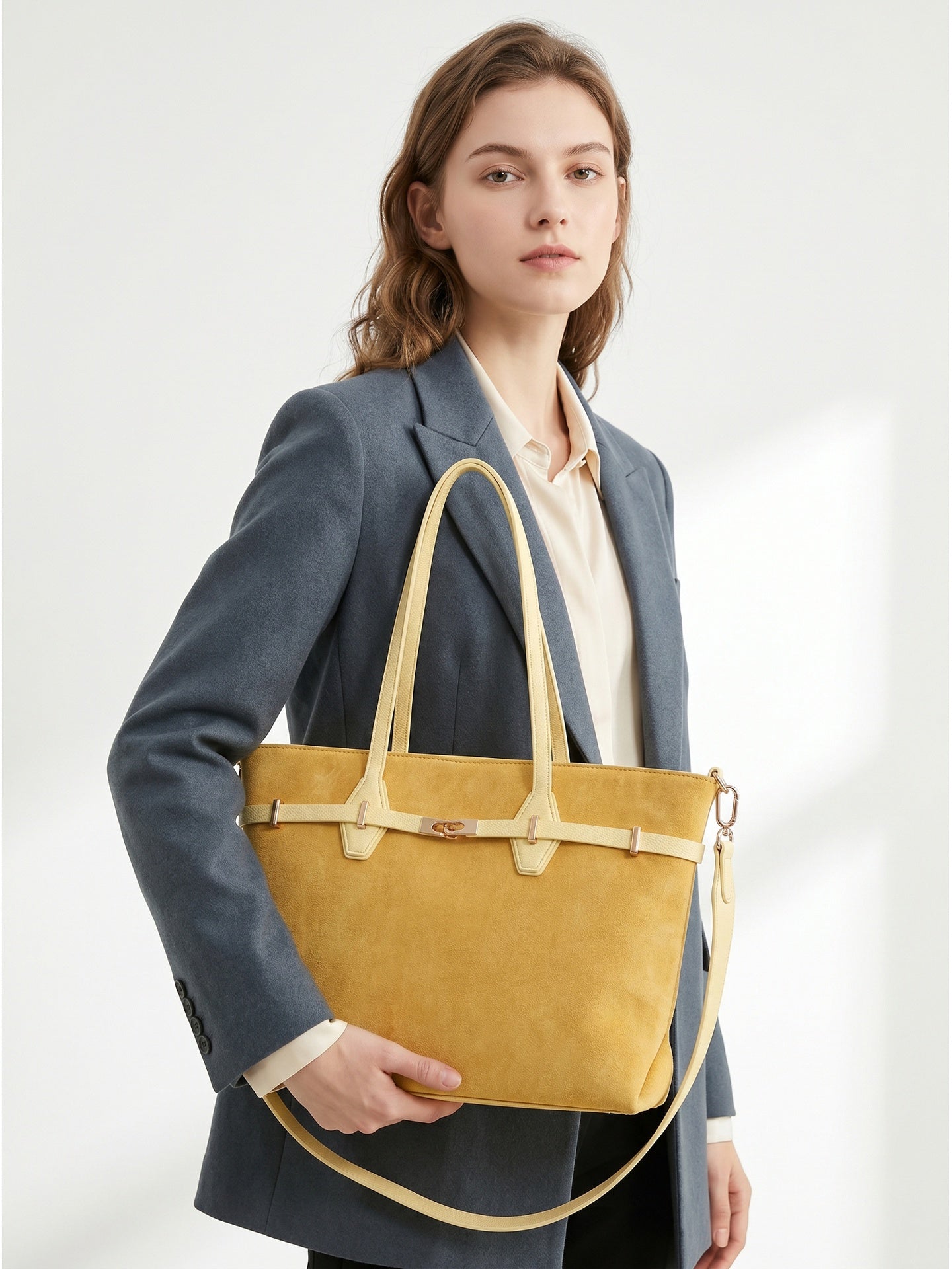 Borsa a Mano in Pelle Vegana Giallo