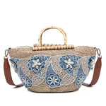 Borsa Shopper in Woven Straw Blu Jeans