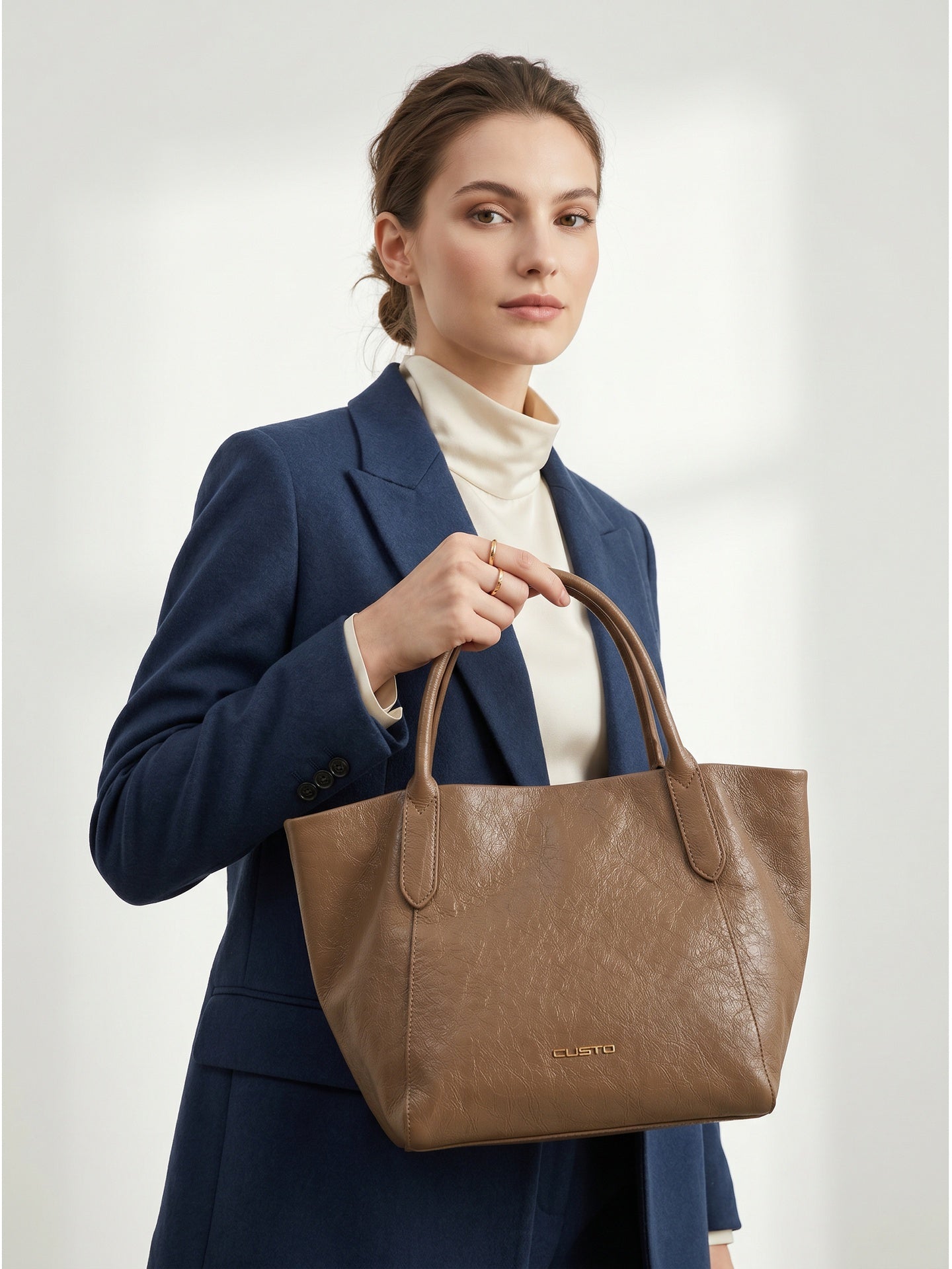 Borsa a Mano in Pelle Vegana Beige