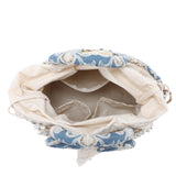 Borsa a Secchiello in Woven Straw Blu Jeans