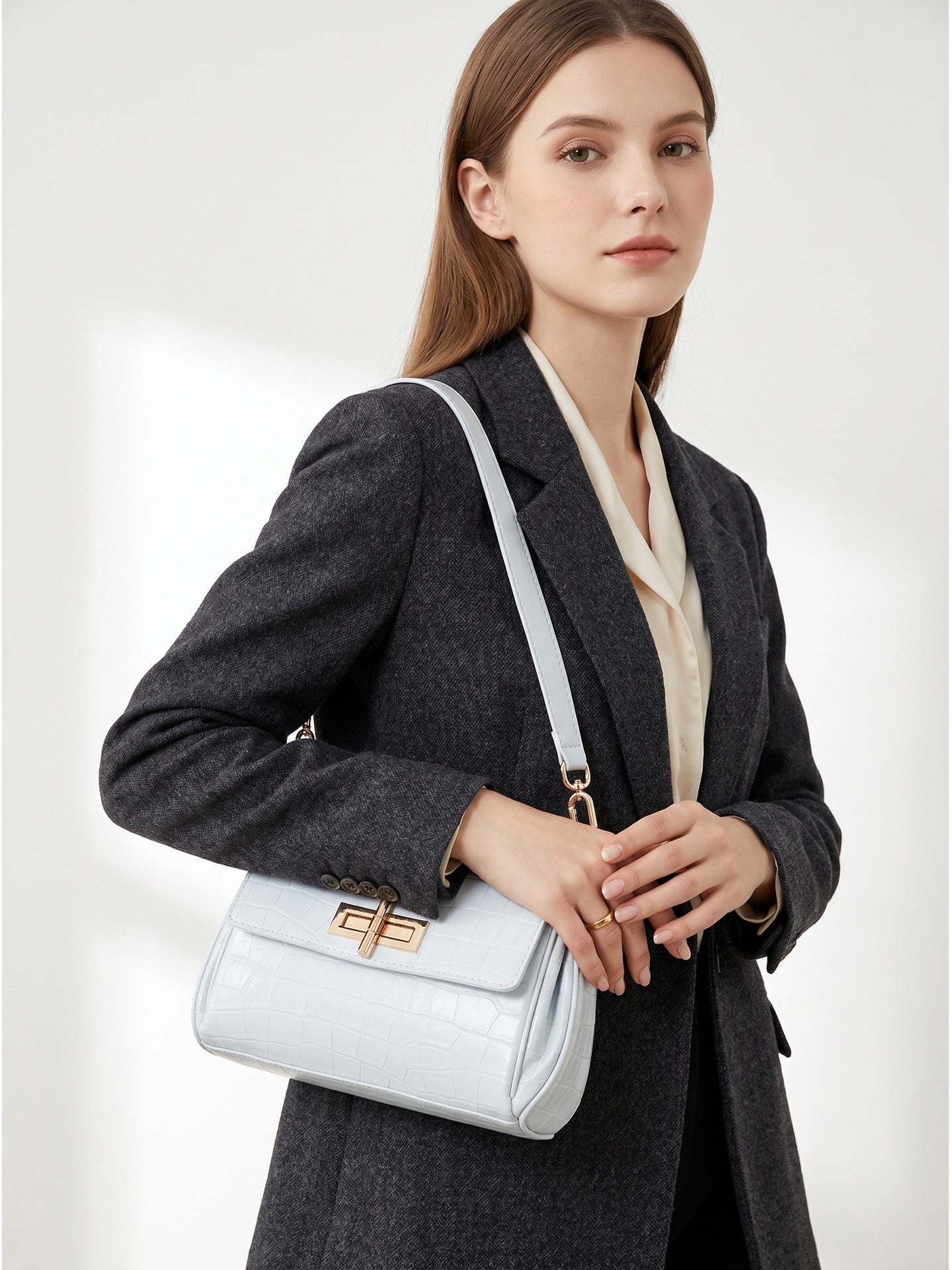 Borsa a Spalla in Pelle Vegana Blu
