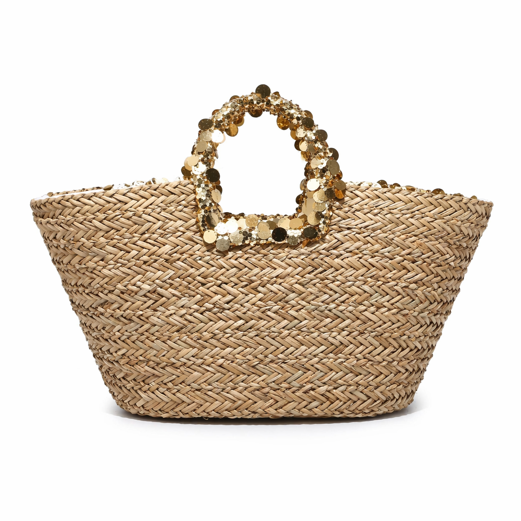Borsa Shopper in Woven Straw Oro