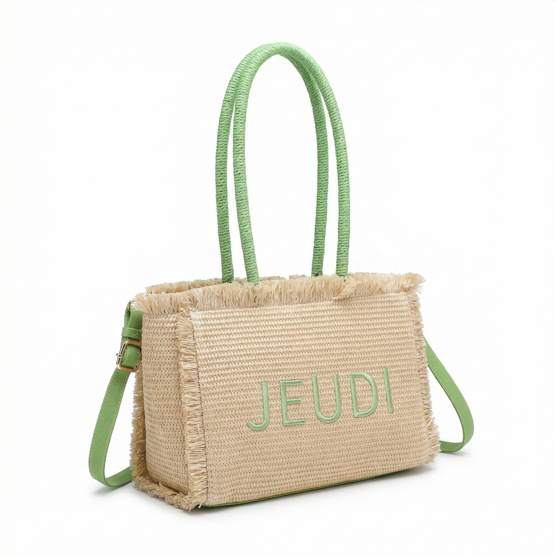 Borsa a Mano in Woven Straw Verde
