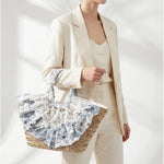 Borsa Shopper in Woven Straw Blu Jeans