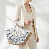 Borsa Shopper in Woven Straw Blu Jeans