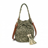 Borsa a Secchiello in Woven Straw Verde
