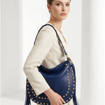 Borsa a Spalla in Dollaro Leather Blu Jeans