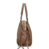 Borsa a Spalla in Genuine Printed Suede Leather Beige Scuro