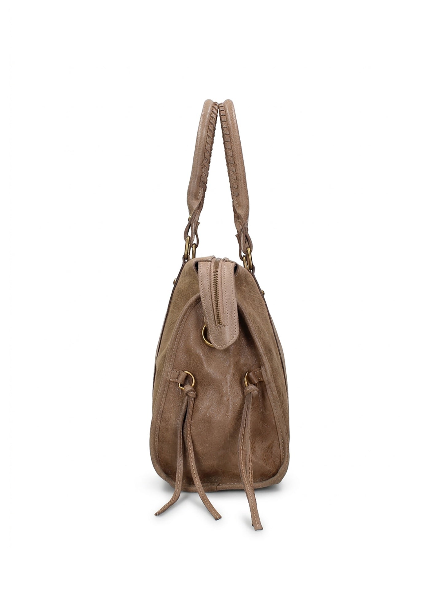Borsa a Spalla in Genuine Printed Suede Leather Beige Scuro