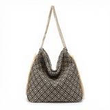 Bolso de hombro de poliéster negro y beige