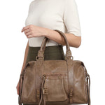 Borsa a Spalla in Genuine Printed Suede Leather Beige Scuro