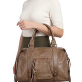 Borsa a Spalla in Genuine Printed Suede Leather Beige Scuro