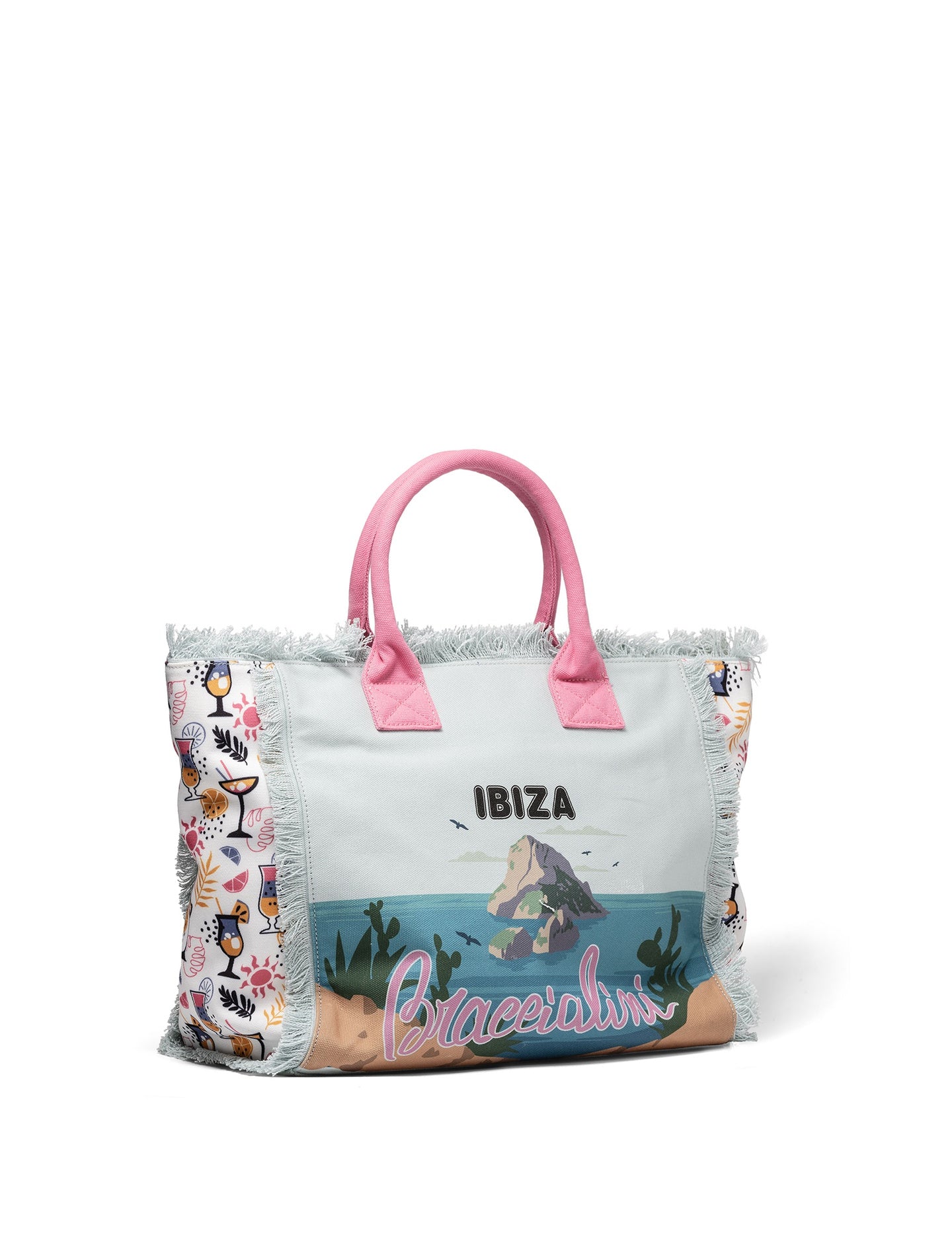 Borsa a Mano in Cotone Multicolore e Rosa