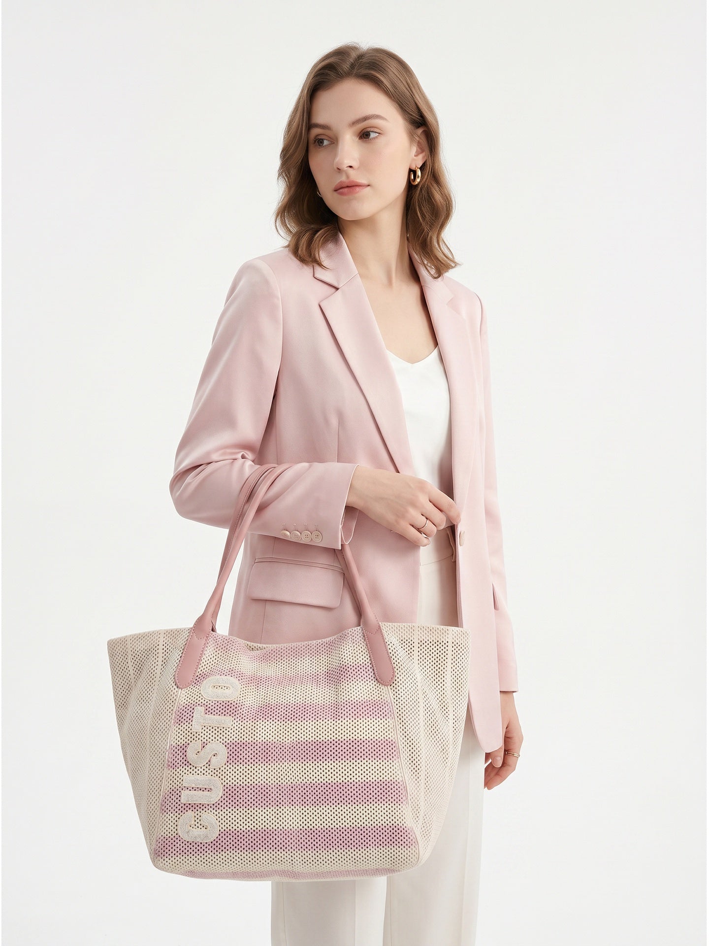 Borsa a Mano in Pelle Vegana Rosa