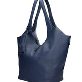 Borsa a Mano in Vera Pelle Blu Jeans