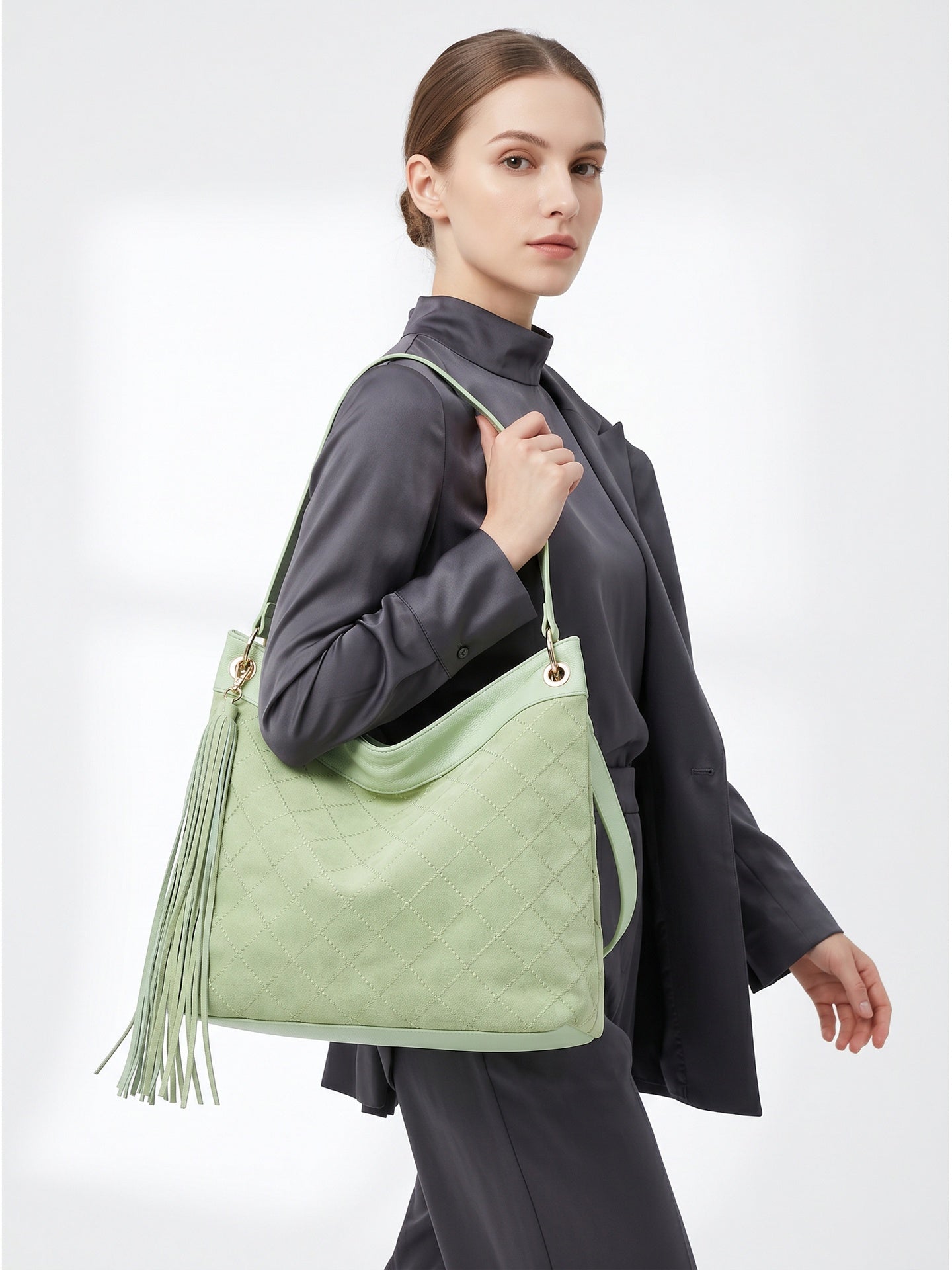 Borsa a Spalla in Pelle Vegana Verde