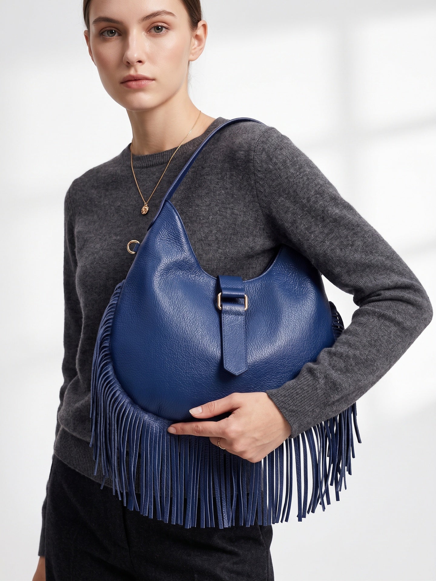 Borsa a Mano in Dollaro Leather Blu Jeans
