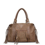 Borsa a Spalla in Genuine Printed Suede Leather Beige Scuro