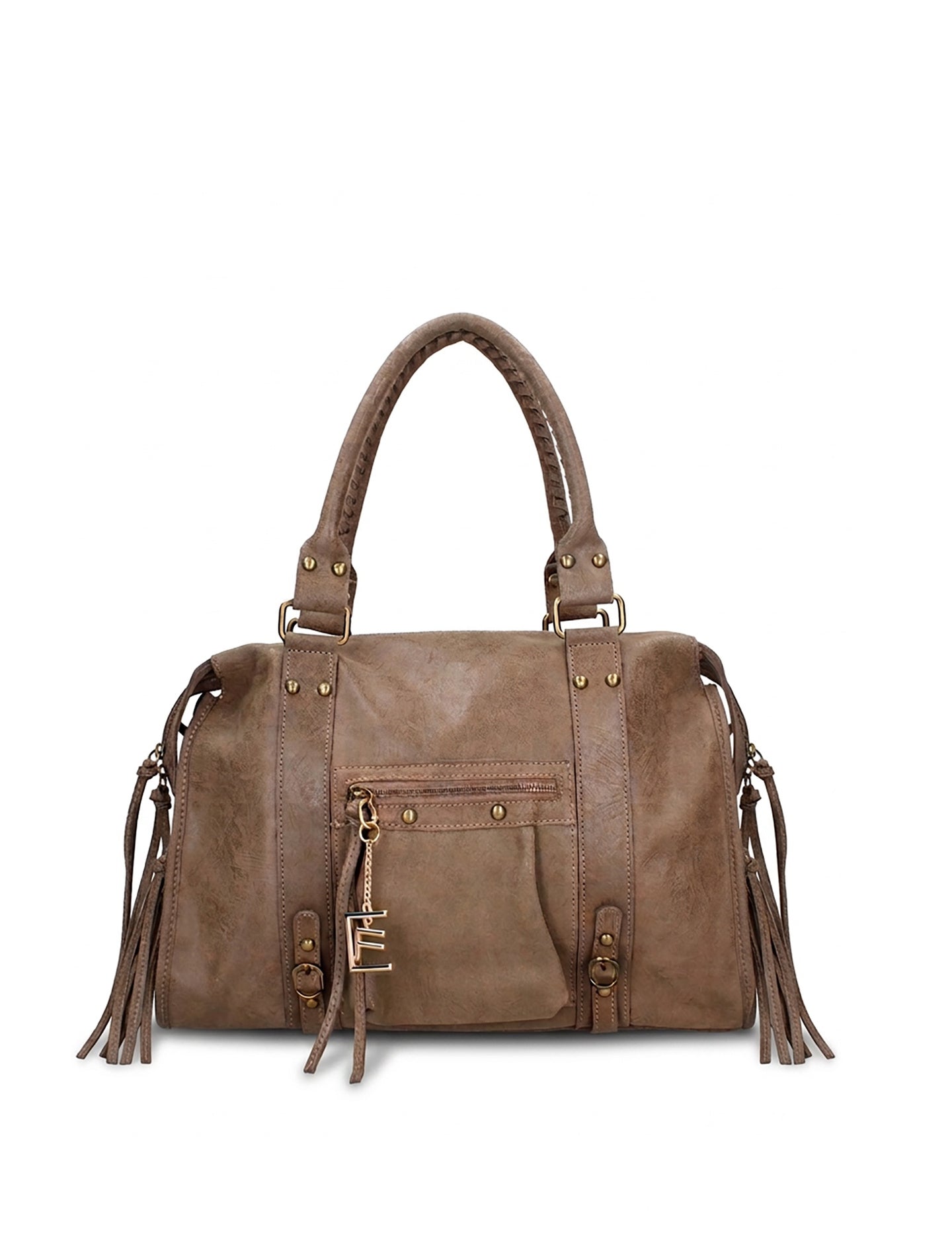 Borsa a Spalla in Genuine Printed Suede Leather Beige Scuro