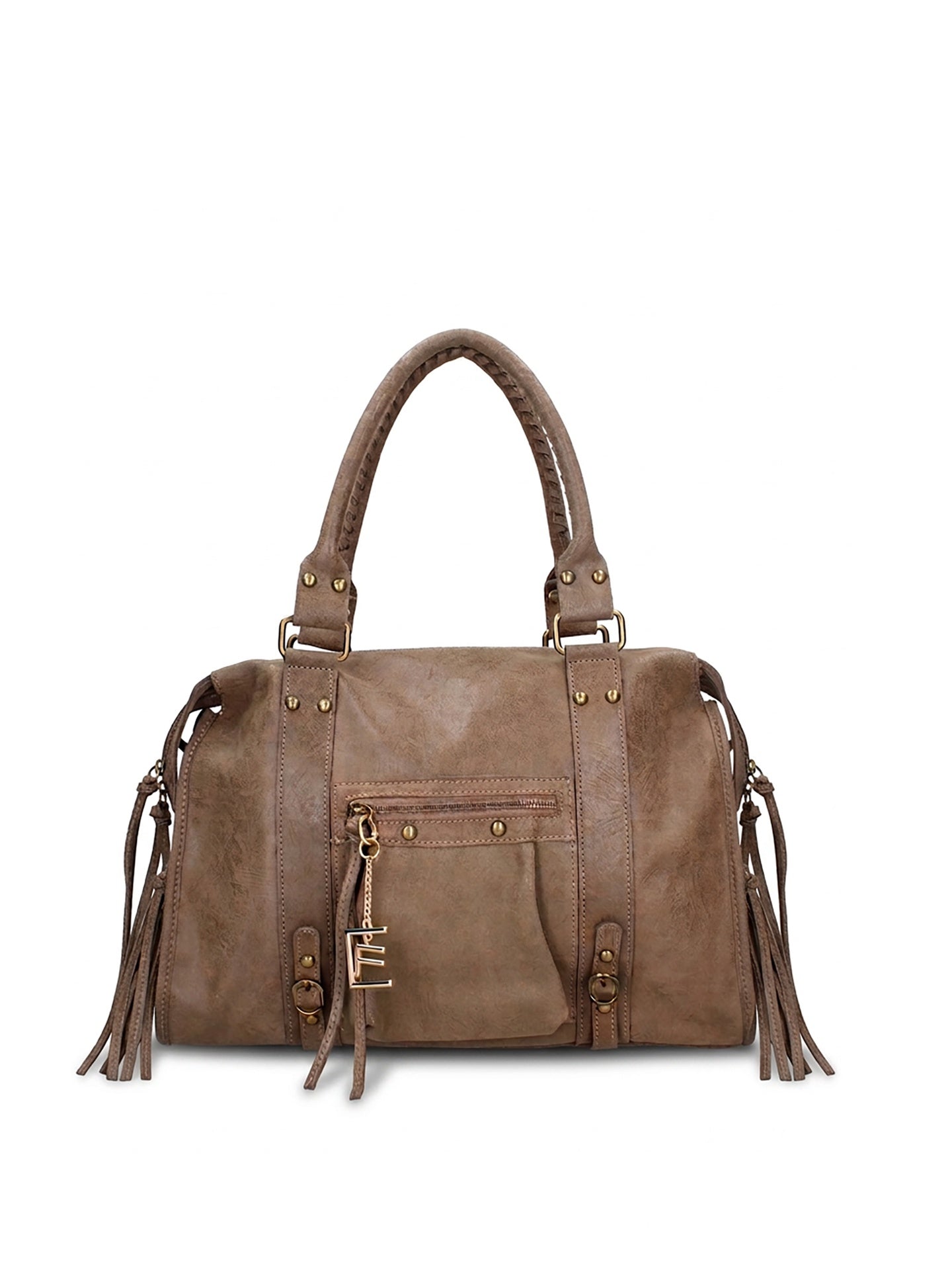 Borsa a Spalla in Genuine Printed Suede Leather Beige Scuro