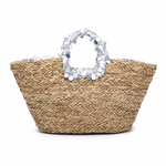 Borsa Shopper in Woven Straw Blu Jeans
