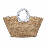 Borsa Shopper in Woven Straw Blu Jeans