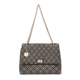 Bolso de hombro de poliéster negro y beige