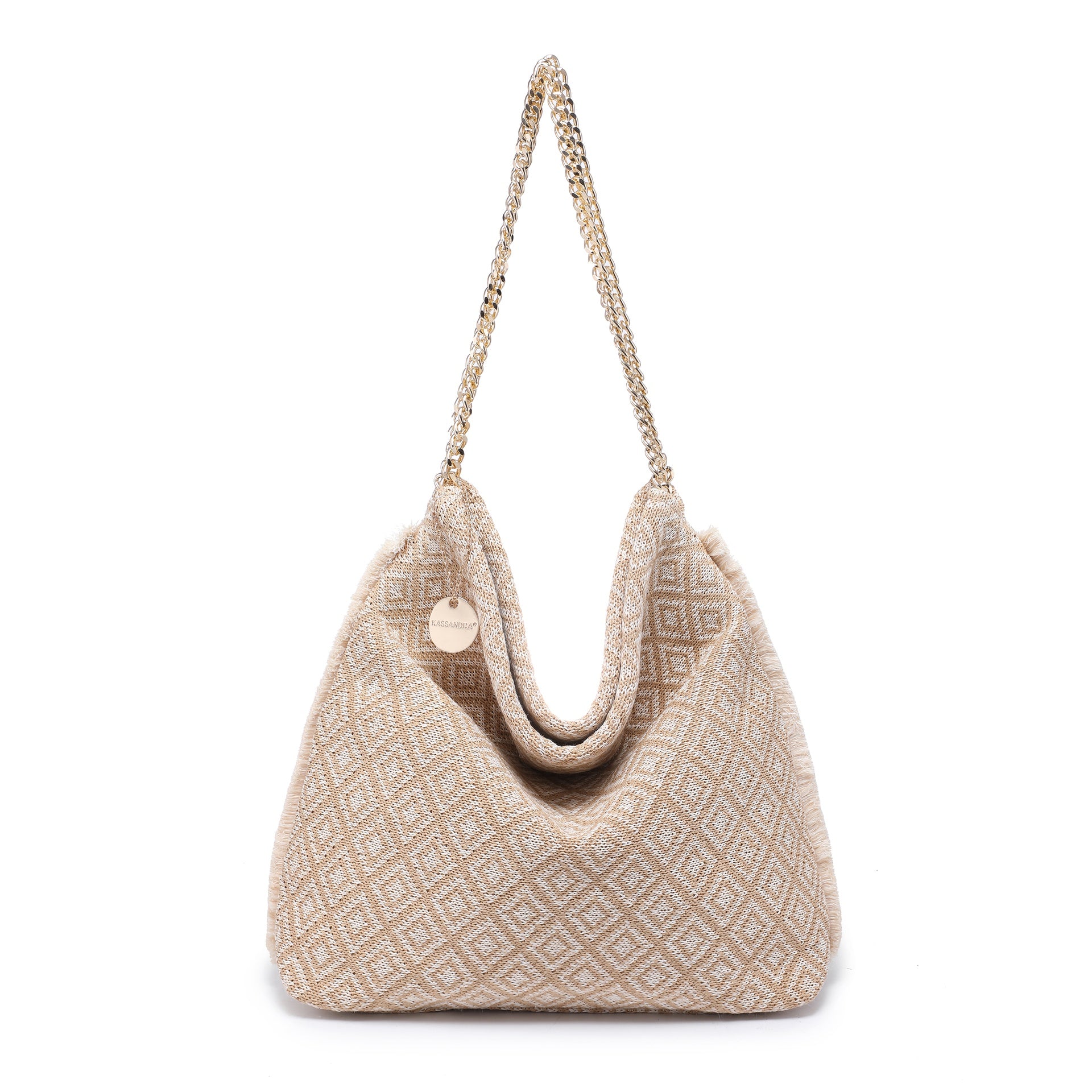 Bolso de hombro de poliéster beige