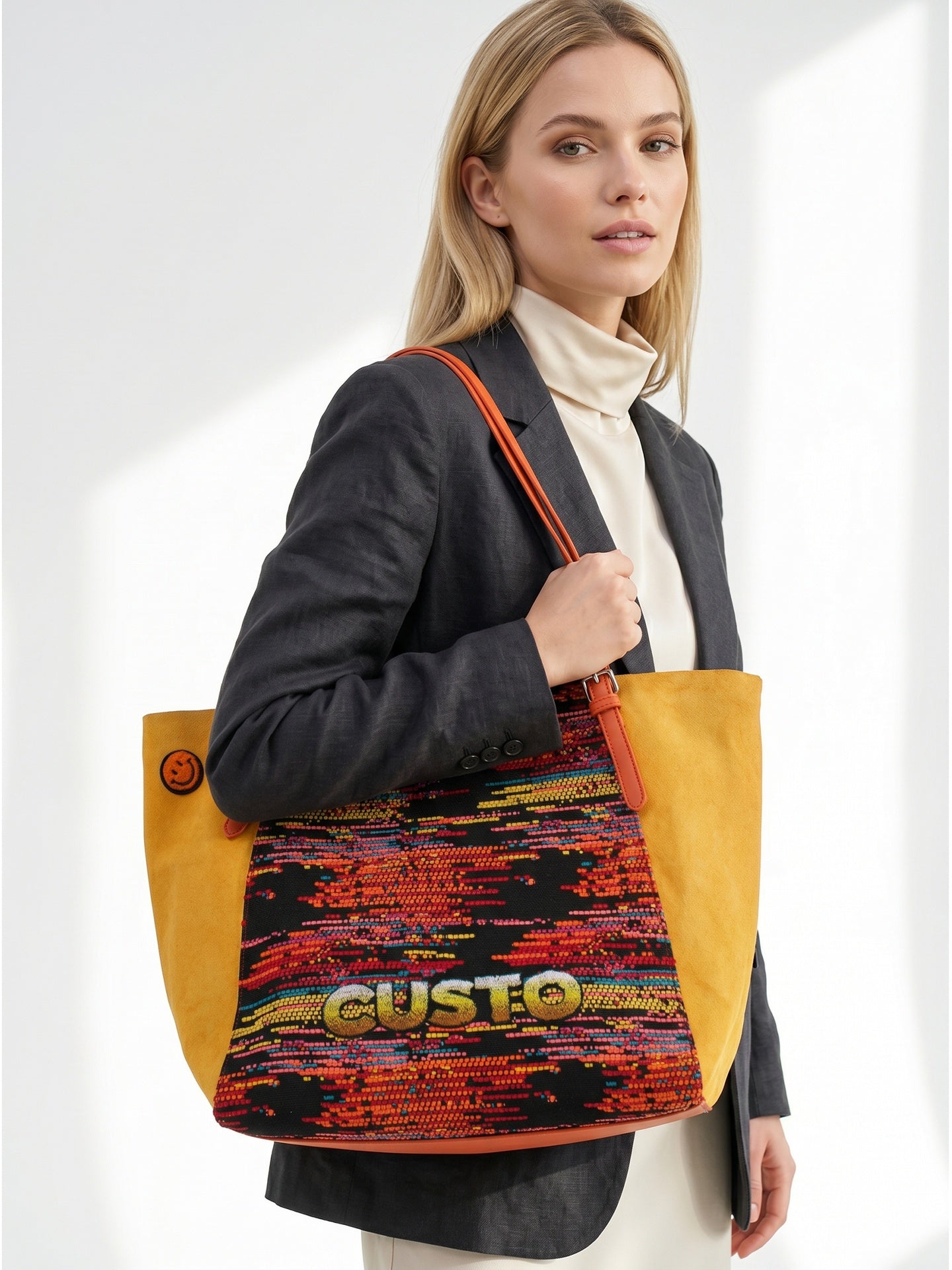 Borsa a Mano in Pelle Vegana Giallo