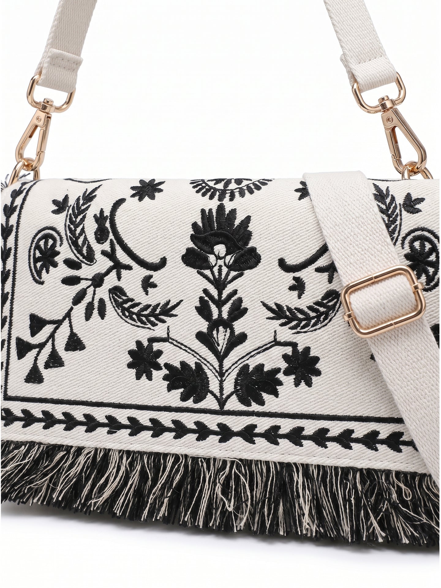 Borsa a Spalla in Cotone Nero