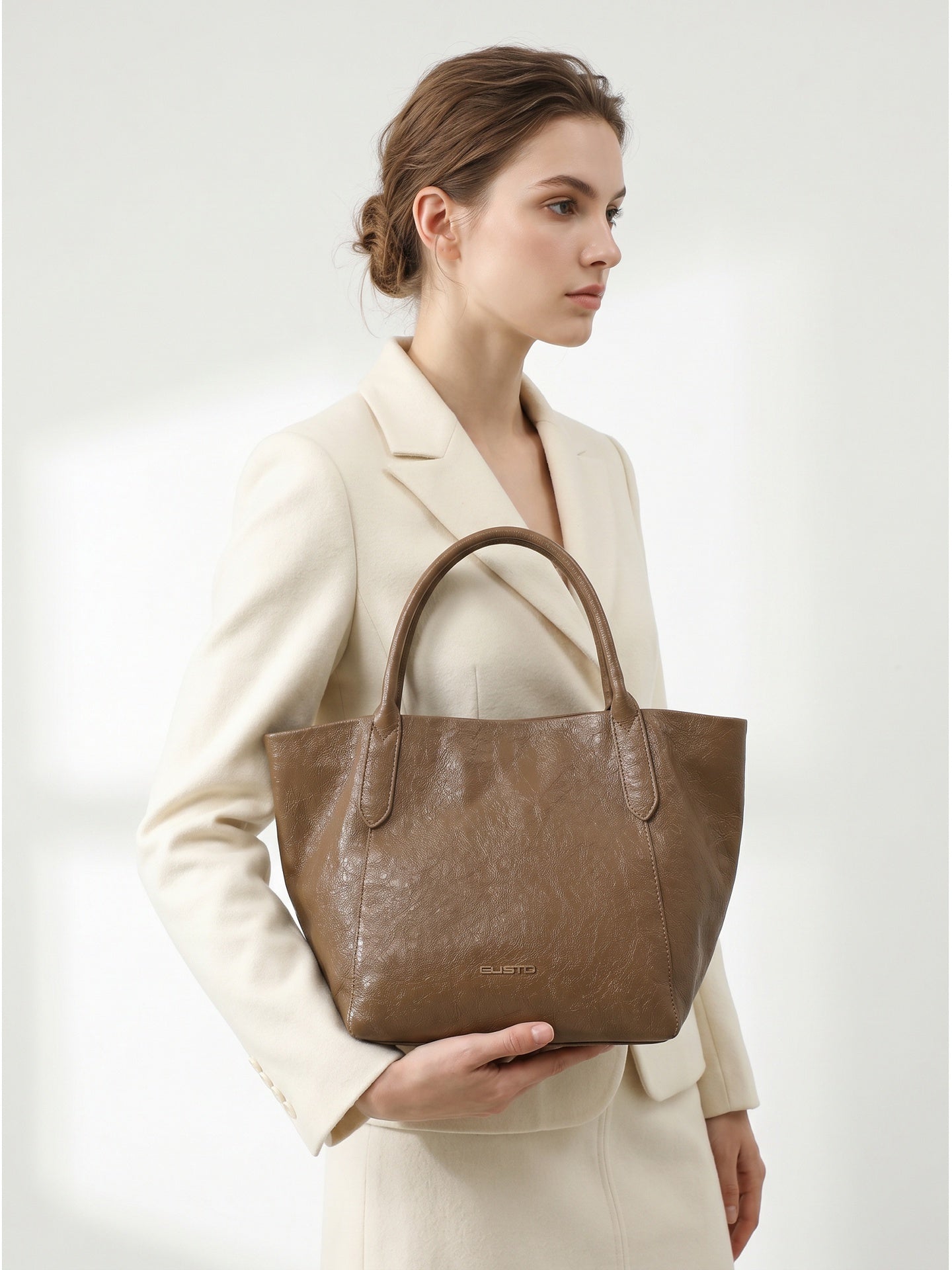 Borsa a Mano in Pelle Vegana Beige