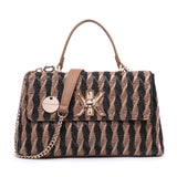 Bolso de hombro de poliéster negro y marrón