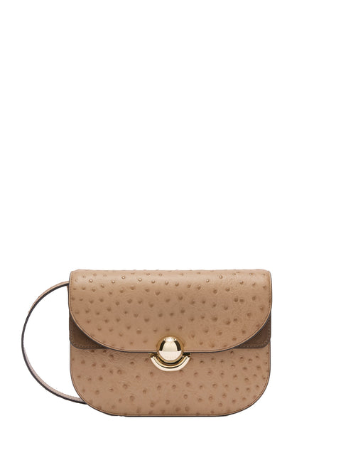Borsa a Tracolla in Pelle Stampa Ostrich Taupe