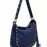 Borsa a Spalla in Dollaro Leather Blu Jeans
