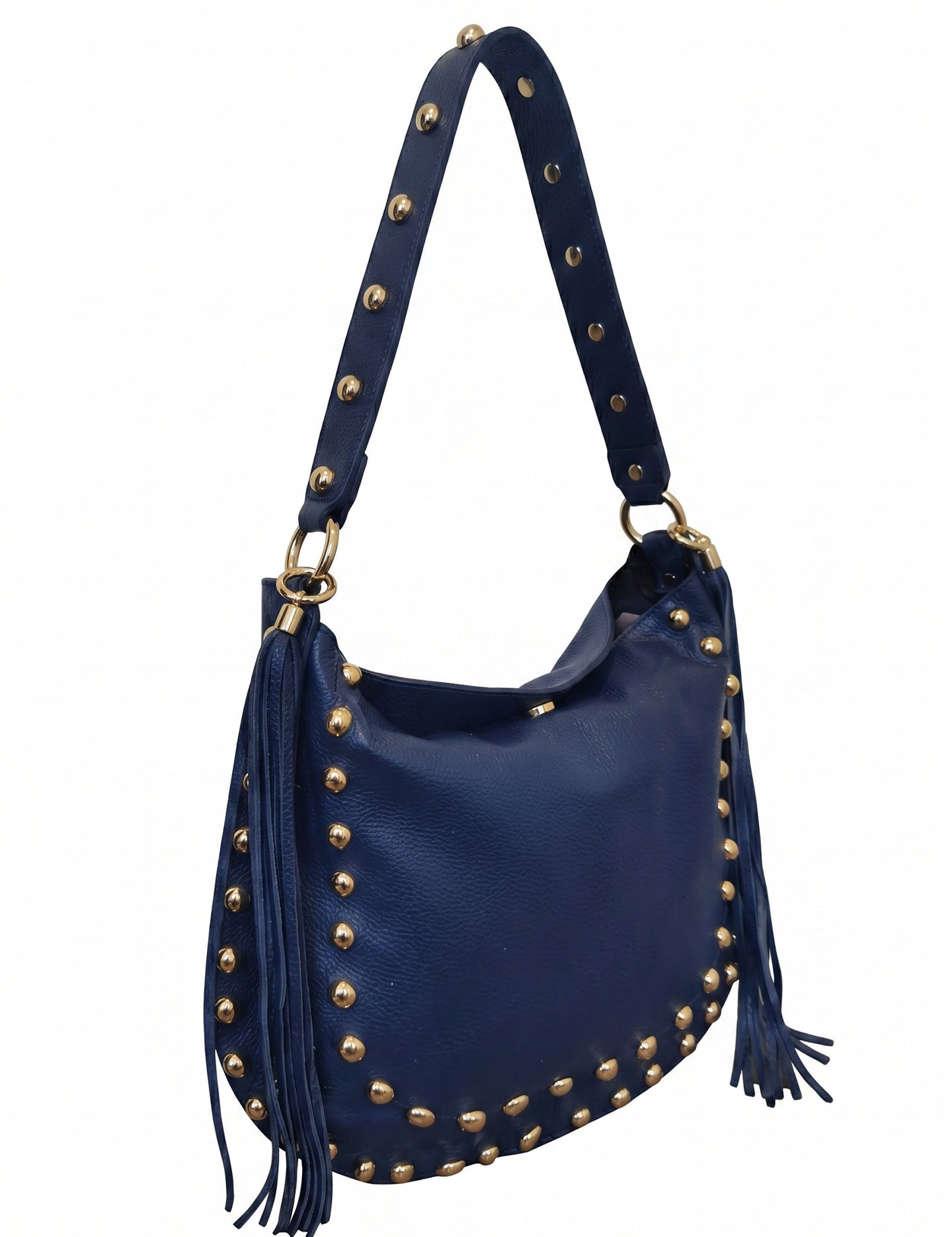 Borsa a Spalla in Dollaro Leather Blu Jeans