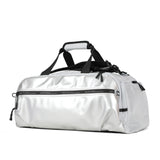 Mochila unisex de poliéster gris claro.