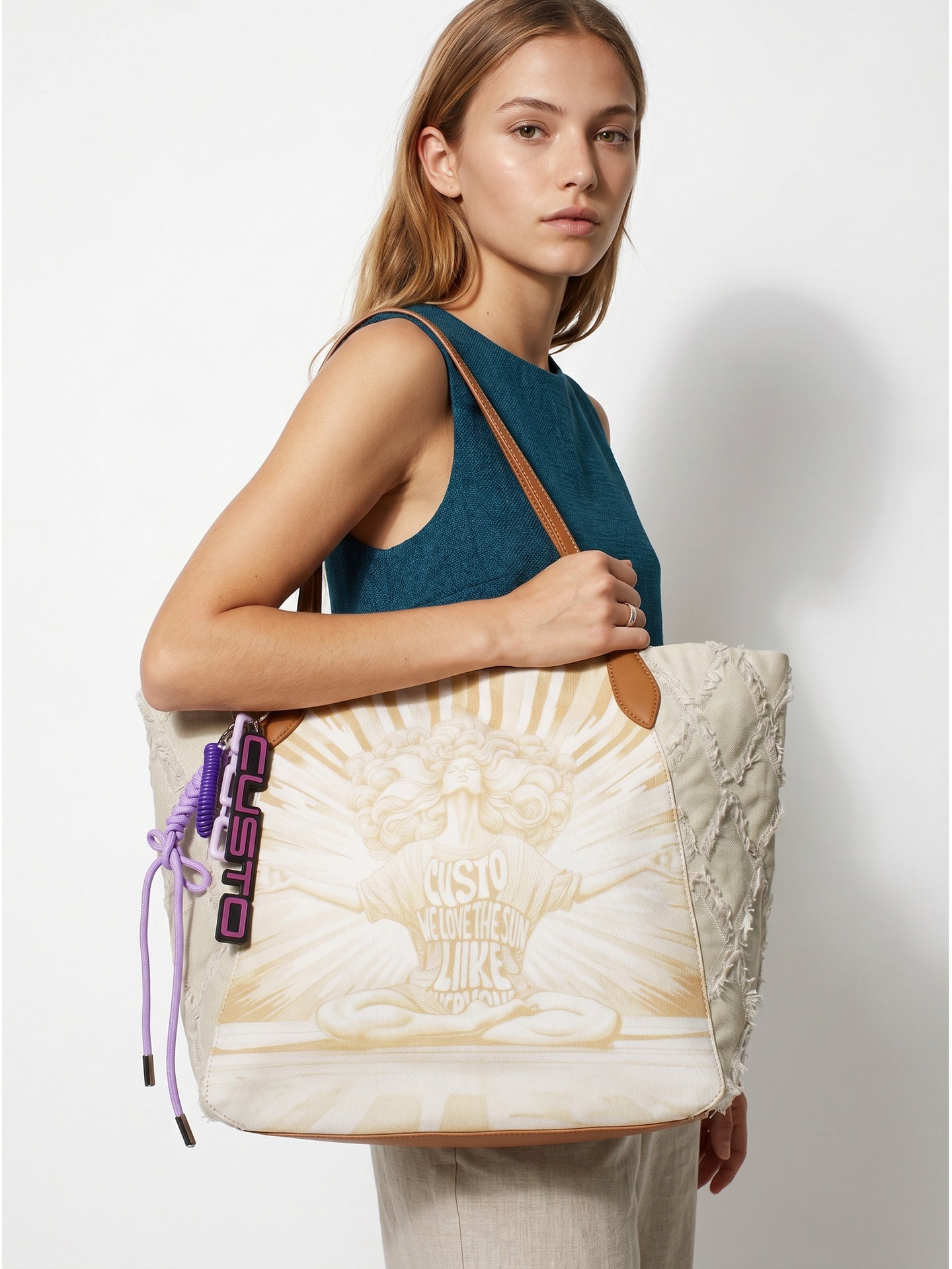 Borsa a Mano in Pelle Vegana Panna