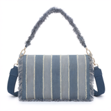 Bolso de hombro de poliéster azul y gris topo
