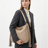 Borsa a Spalla in Dollaro Leather Beige Scuro