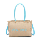 Borsa a Mano in Woven Straw Blu