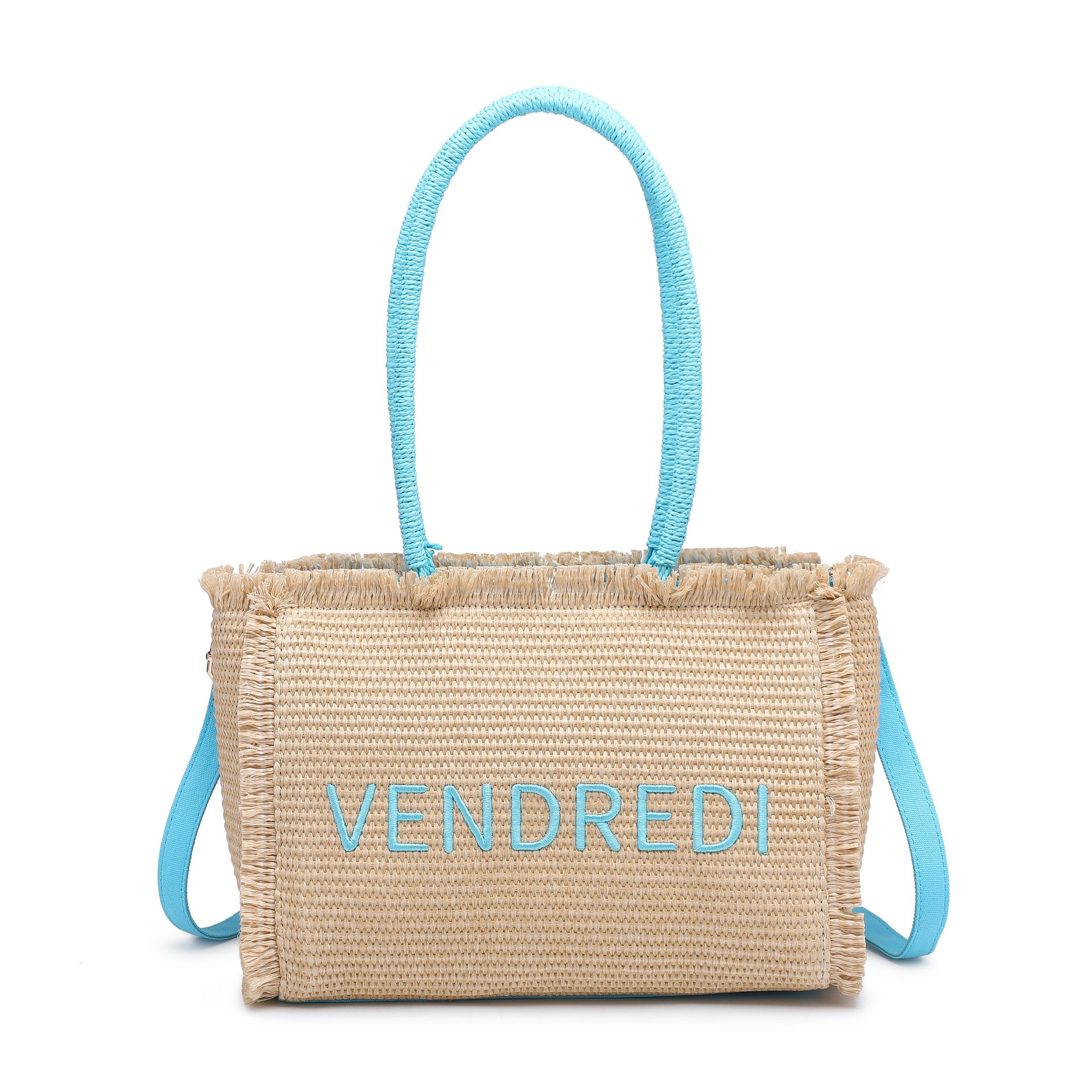 Borsa a Mano in Woven Straw Blu