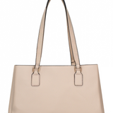 Schultertasche aus taupefarbenem veganem Leder