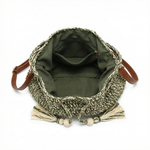 Borsa a Secchiello in Woven Straw Verde