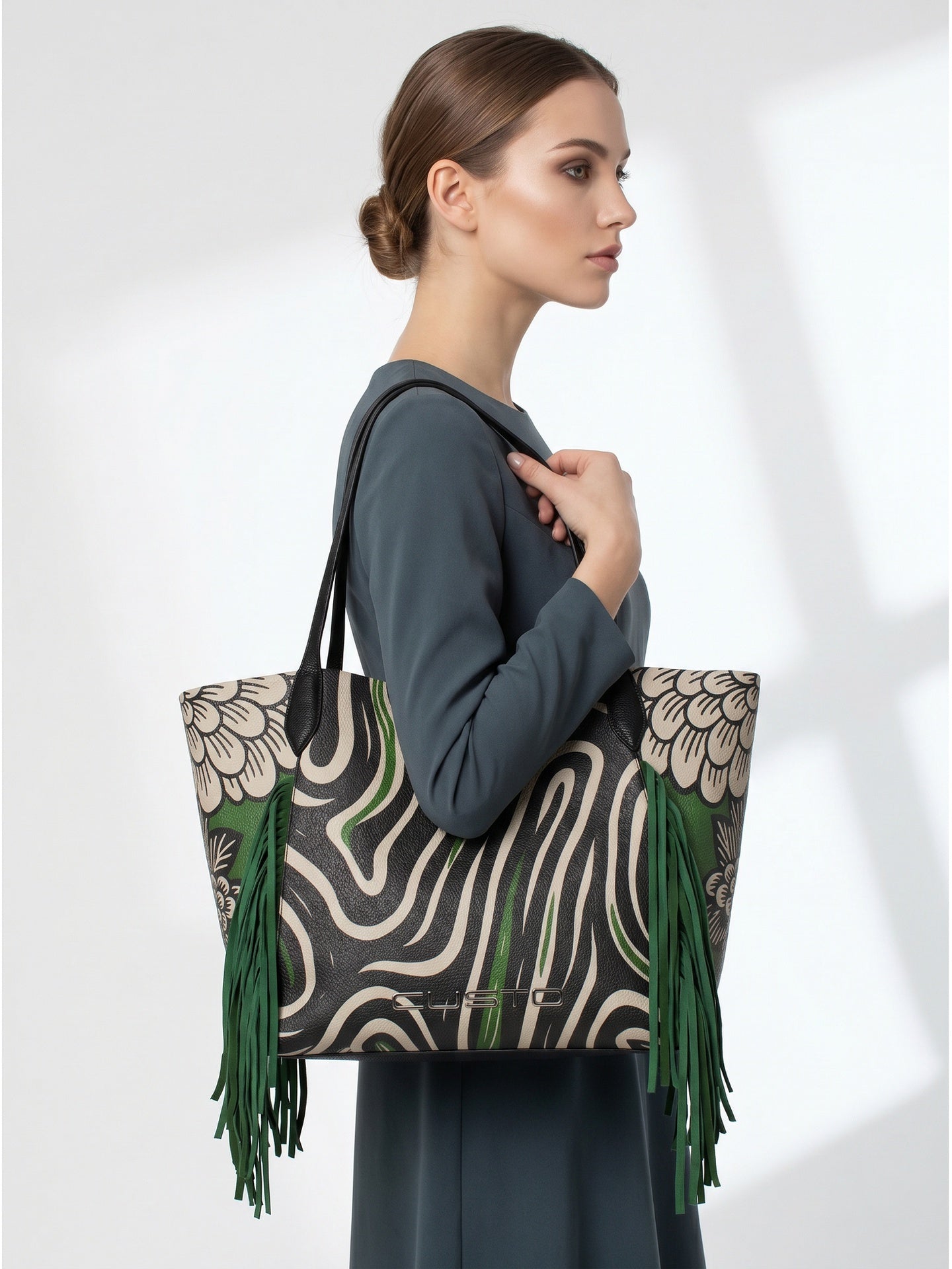 Borsa a Mano in Pelle Vegana Verde