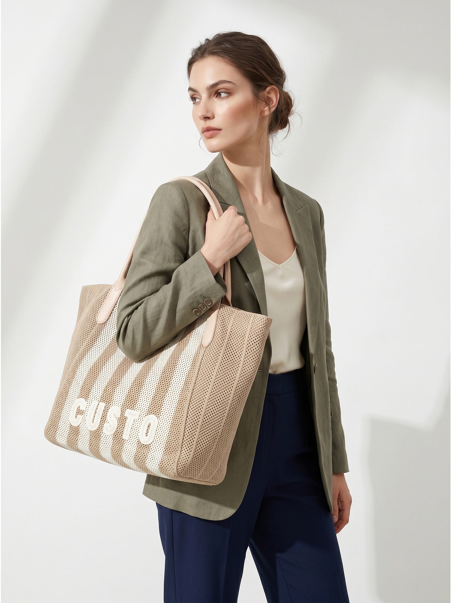 Borsa a Mano in Pelle Vegana Panna