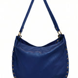 Borsa a Spalla in Dollaro Leather Blu Jeans